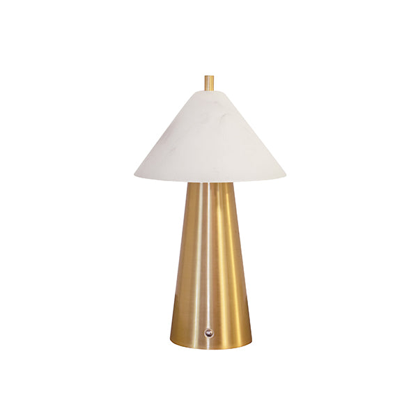 Worlds Away - Rechargeable Mini Table Lamp With Faux Alabaster Tapered Shade And Brass Base - FARLEY - GreatFurnitureDeal