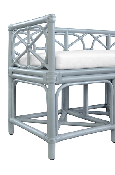 Worlds Away - Ferguson Decorative Bench With Performance Ivory Cushion in Rattan In Light Blue - FERGUSON LB - GreatFurnitureDeal