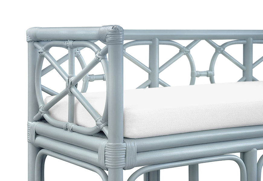 Worlds Away - Ferguson Decorative Bench With Performance Ivory Cushion in Rattan In Light Blue - FERGUSON LB - GreatFurnitureDeal