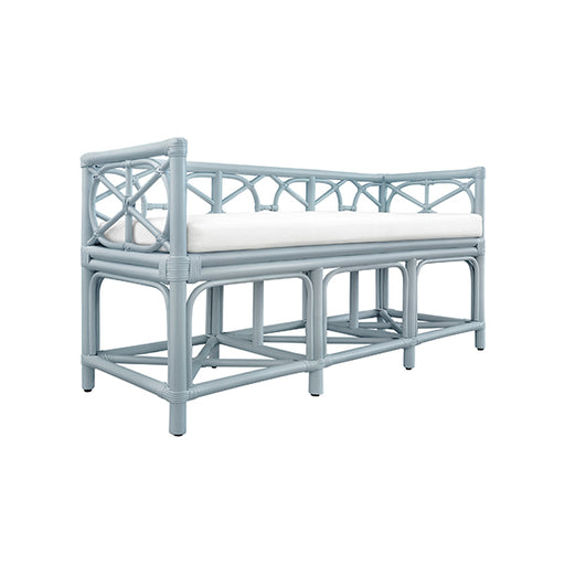 Worlds Away - Ferguson Decorative Bench With Performance Ivory Cushion in Rattan In Light Blue - FERGUSON LB - GreatFurnitureDeal