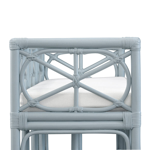 Worlds Away - Ferguson Decorative Bench With Performance Ivory Cushion in Rattan In Light Blue - FERGUSON LB - GreatFurnitureDeal