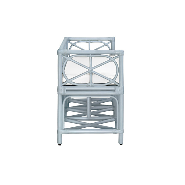 Worlds Away - Ferguson Decorative Bench With Performance Ivory Cushion in Rattan In Light Blue - FERGUSON LB - GreatFurnitureDeal