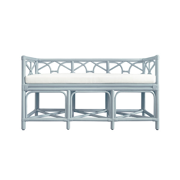 Worlds Away - Ferguson Decorative Bench With Performance Ivory Cushion in Rattan In Light Blue - FERGUSON LB - GreatFurnitureDeal