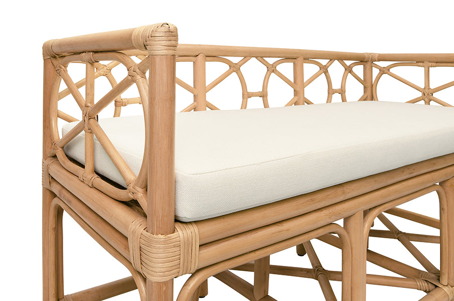 Worlds Away - Ferguson Decorative Bench With Performance Ivory Cushion In Rattan - FERGUSON NAT - GreatFurnitureDeal