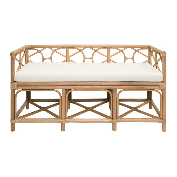Worlds Away - Ferguson Decorative Bench With Performance Ivory Cushion In Rattan - FERGUSON NAT - GreatFurnitureDeal