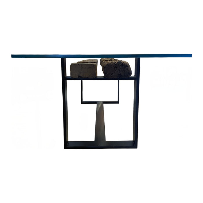 GJ Styles - Railway Dining Table with Glass Top - FI05