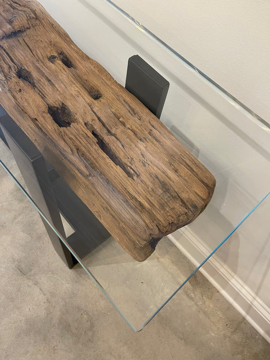 GJ Styles - Railway Console Table with Glass Top - FI08
