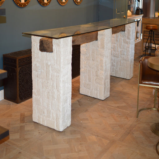 GJ Styles - Railway Bar Table with Mactan Stone - FI11 - GreatFurnitureDeal