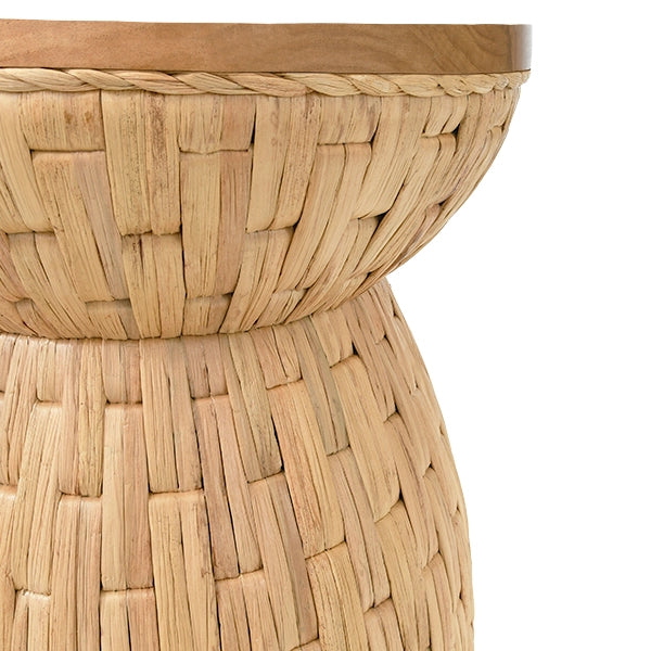 Worlds Away - Fiji Round Occasional Table With Water Hyacinth Weave and Mindi Wood Top - FIJI