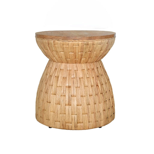 Worlds Away - Fiji Round Occasional Table With Water Hyacinth Weave and Mindi Wood Top - FIJI - GreatFurnitureDeal