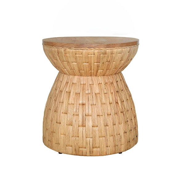 Worlds Away - Fiji Round Occasional Table With Water Hyacinth Weave and Mindi Wood Top - FIJI