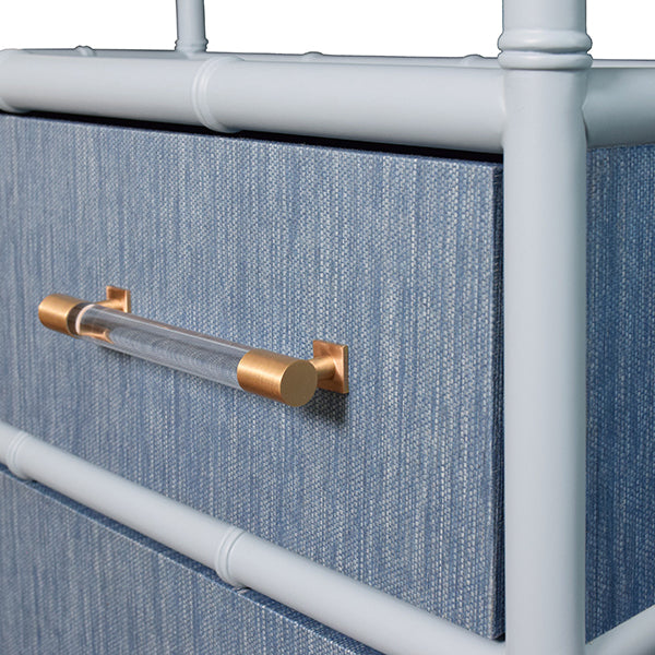 Worlds Away - Three Drawer Etagere With Bamboo Detail In Blue Dyed Grasscloth And Light Blue Matte Lacquer - FLYNN BL - GreatFurnitureDeal