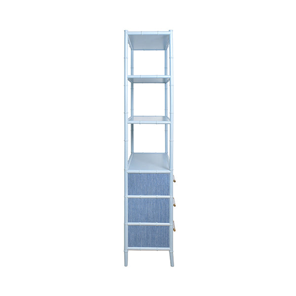 Worlds Away - Three Drawer Etagere With Bamboo Detail In Blue Dyed Grasscloth And Light Blue Matte Lacquer - FLYNN BL - GreatFurnitureDeal