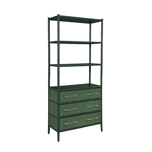 Worlds Away - Three Drawer Etagere With Bamboo Detail In Green Dyed Grasscloth And Dark Green Matte Lacquer - FLYNN GR - GreatFurnitureDeal