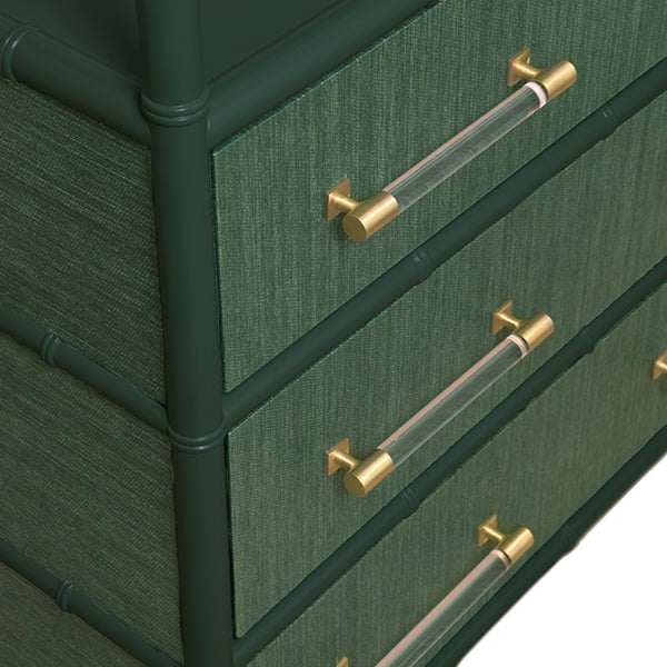 Worlds Away - Three Drawer Etagere With Bamboo Detail In Green Dyed Grasscloth And Dark Green Matte Lacquer - FLYNN GR - GreatFurnitureDeal