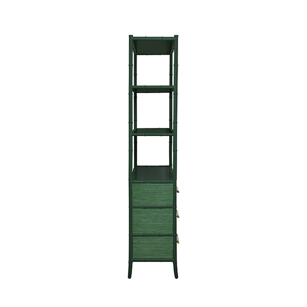 Worlds Away - Three Drawer Etagere With Bamboo Detail In Green Dyed Grasscloth And Dark Green Matte Lacquer - FLYNN GR - GreatFurnitureDeal