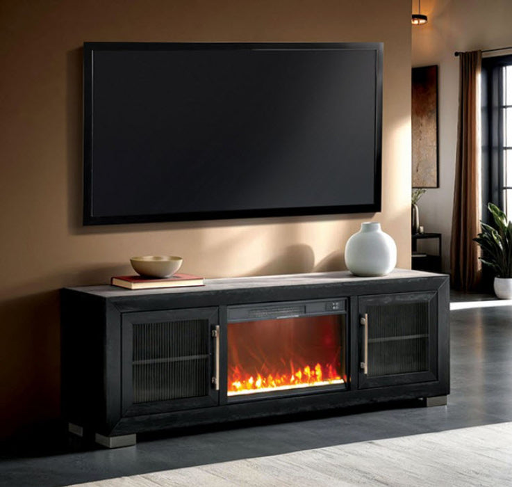 Furniture of America - Ashbourne 72" TV Stand w/ Electric Fire Place in Black - FM-AC415BK-TV-72 - GreatFurnitureDeal