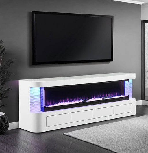 Furniture of America - Luken 71" TV Stand w/ Electric Fire Place in White - FM-AC8010WH-TV - GreatFurnitureDeal