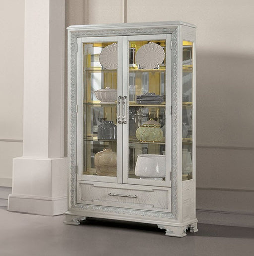 Furniture of America - Stella Mia Corner Curio in Ivory - FM31000WH-CR - GreatFurnitureDeal