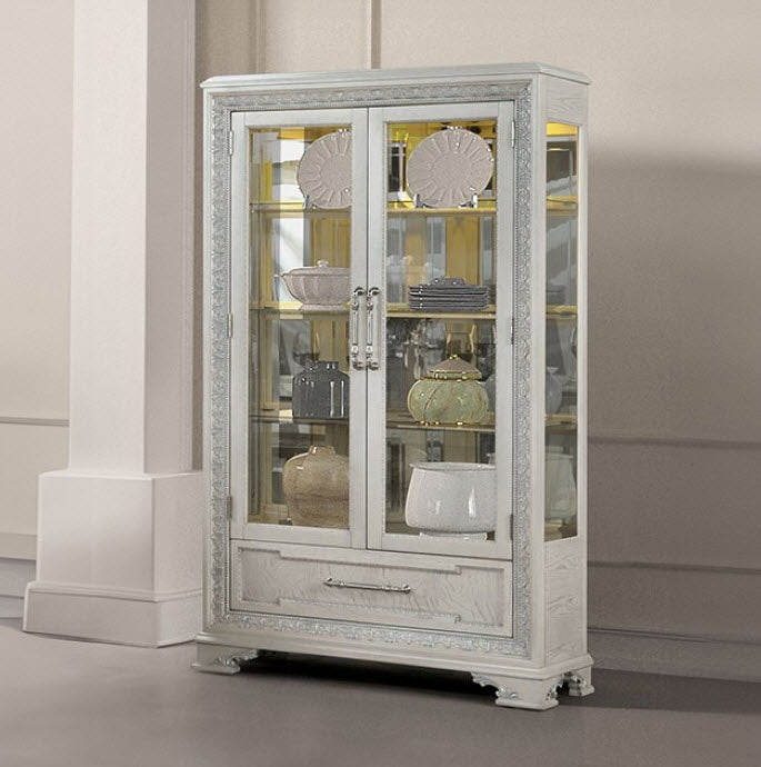 Furniture of America - Stella Mia Corner Curio in Ivory - FM31000WH-CR - GreatFurnitureDeal