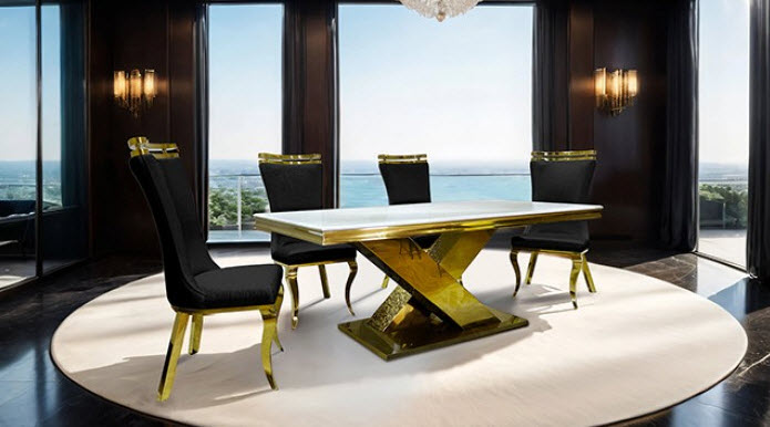 Furniture of America - Palazzo 5 Piece Dining Table Set in Gold - FM33002GD-T-FM33011BK-5SET - GreatFurnitureDeal