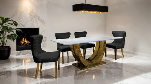 Furniture of America - Portanova 5 Piece Dining Table Set in Gold - FM33003GD-T-FM33015BK-5SET - GreatFurnitureDeal