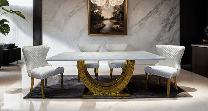 Furniture of America - Portanova 5 Piece Dining Table Set in Gold - FM33003GD-T-FM33015WH-5SET - GreatFurnitureDeal