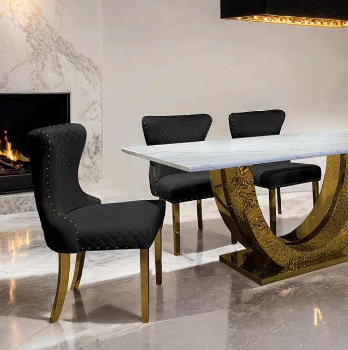 Furniture of America - Portanova 5 Piece Dining Table Set in Gold - FM33003GD-T-FM33015BK-5SET - GreatFurnitureDeal