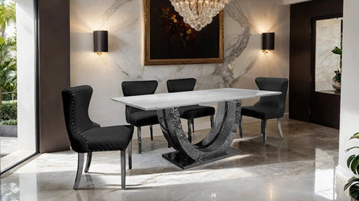 Furniture of America - Portanova 5 Piece Dining Table Set in Chrome - FM33003SV-T-TABLE-FM33014BK-5SET - GreatFurnitureDeal