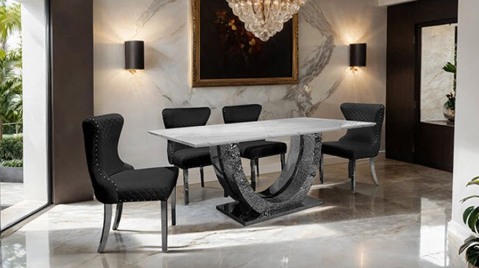 Furniture of America - Portanova 5 Piece Dining Table Set in Chrome - FM33003SV-T-TABLE-FM33014BK-5SET - GreatFurnitureDeal