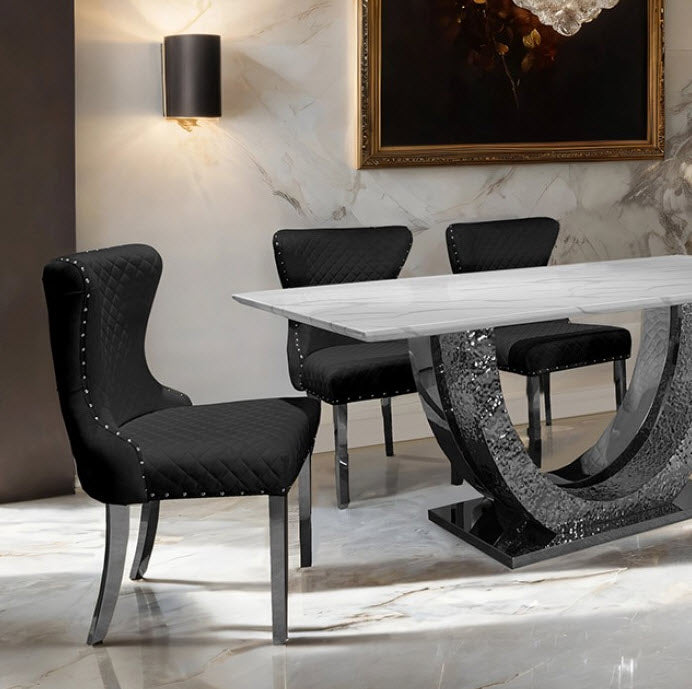 Furniture of America - Portanova 5 Piece Dining Table Set in Chrome - FM33003SV-T-TABLE-FM33014BK-5SET - GreatFurnitureDeal