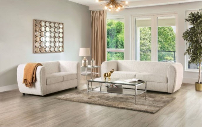 Furniture of America - Verdal 2 Piece Sofa Set in Off-White - FM61001WH-SF-LV - GreatFurnitureDeal