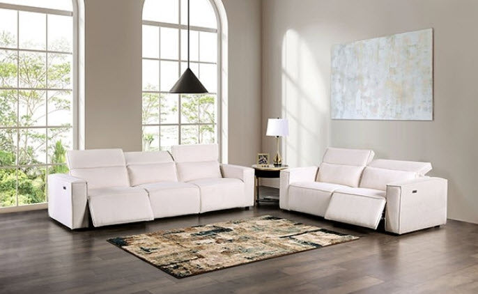 Furniture of America - Treharris 2 Piece Power Sofa Set in White - FM62002WH-SF-LV-PM-PK - GreatFurnitureDeal