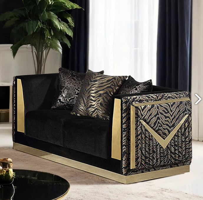 Furniture of America - Doriphei 2 Piece Sofa Set in Black Velvet/Gold - FM67000BK-SF-2SET - GreatFurnitureDeal