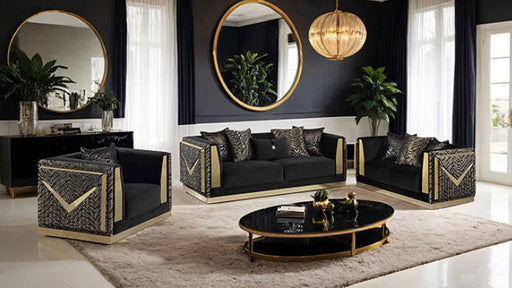 Furniture of America - Doriphei 3 Piece Living Room Set in Black Velvet/Gold - FM67000BK-SF-3SET - GreatFurnitureDeal