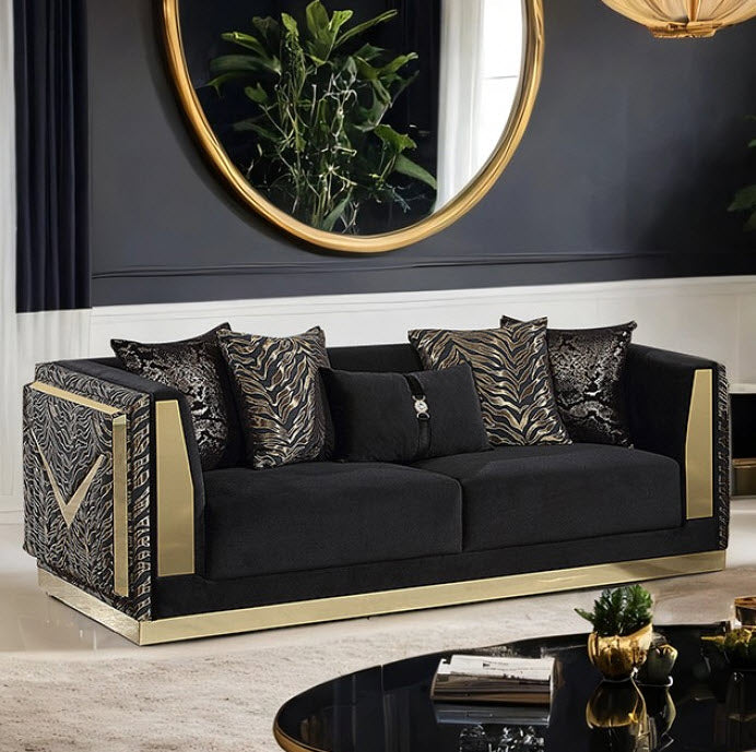 Furniture of America - Doriphei 2 Piece Sofa Set in Black Velvet/Gold - FM67000BK-SF-2SET - GreatFurnitureDeal