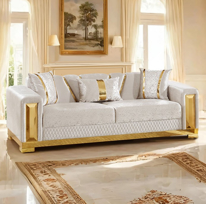 Furniture of America - Valdosta 3 Piece Living Room Set in Beige/Gold - FM67001BG-SF-3SET - GreatFurnitureDeal