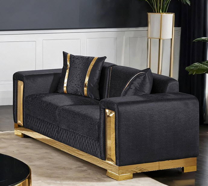 Furniture of America - Valdosta Loveseat in Black/Gold - FM67001BK-LV - GreatFurnitureDeal