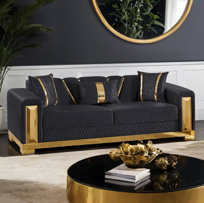 Furniture of America - Valdosta 3 Piece Living Room Set in Black/Gold - FM67001BK-SF-3SET - GreatFurnitureDeal