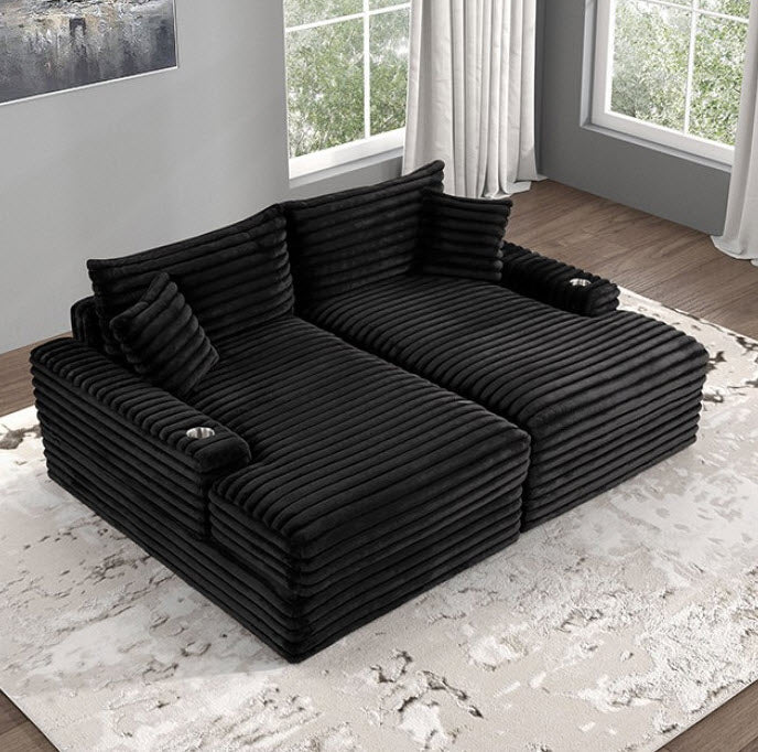 Furniture of America - Tavedestrand Double Chaise Sofa in Black - FM6900BK-PK