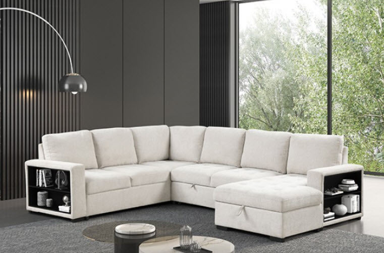 Furniture of America - Stockwell Sleeper Sofa Sectional in Beige - FM6966BG-SECT - GreatFurnitureDeal