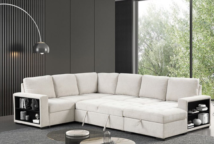 Furniture of America - Stockwell Sleeper Sofa Sectional in Beige - FM6966BG-SECT - GreatFurnitureDeal