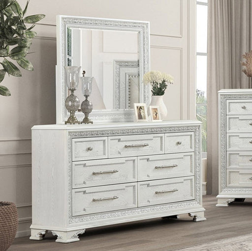 Furniture of America - Stella Mia Dresser with Mirrror in Creamy White - FM70000WH-DM - GreatFurnitureDeal