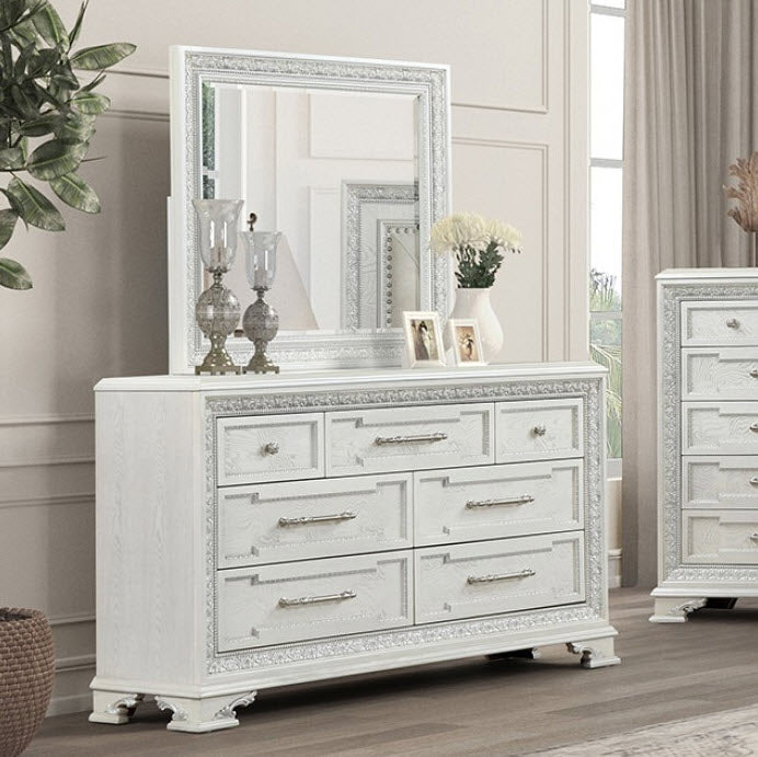 Furniture of America - Stella Mia Dresser with Mirrror in Creamy White - FM70000WH-DM - GreatFurnitureDeal
