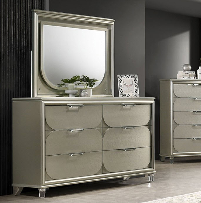 Furniture of America Markki Silver Rubberwood 6 -Drawer 63.5-in W Standard Dresser with Mirror one_size | IDF-72080SV-DM Furniture of America Markki Silver Rubberwood 6 -Drawer 63.5-in W Standard Dresser with Mirror one_size | IDF-72080SV-DM