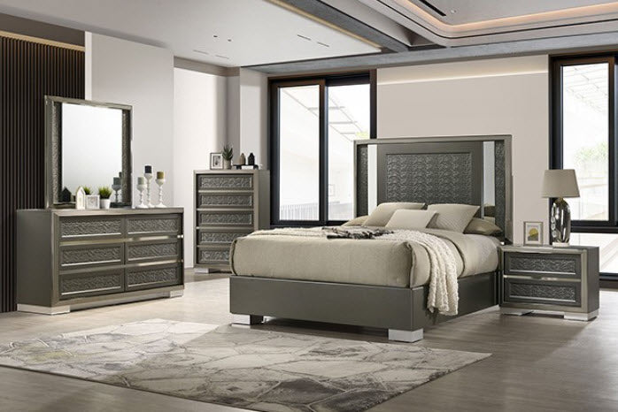 Furniture of America - Leyland 5 Piece King Bedroom Set in Dark Gray - FM7252DG-EK-5SET - GreatFurnitureDeal