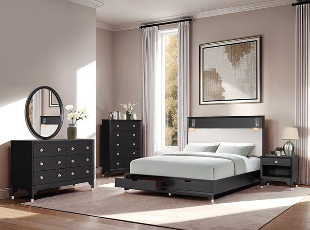 Furniture of America - Torrance King Bed in Black - FM74002BK-ST-EK - GreatFurnitureDeal