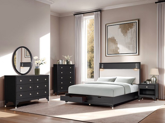 Furniture of America - Torrance 3 Piece King Bedroom Set in Black - FM74002BK-ST-EK-3SET - GreatFurnitureDeal