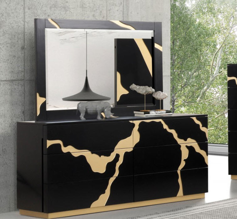 Furniture of America - Goldsberg 5 Piece King Bedroom Set in Black/Gold - FM7425BK-WP-EK-5SET - GreatFurnitureDeal