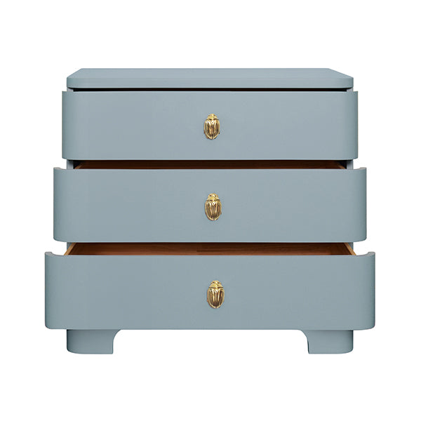 Worlds Away - Three Drawer Rounded Edge Side Table With Brass Beetle Knob In Light Blue Matte Lacquer - FORTUNE LB - GreatFurnitureDeal